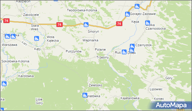 mapa Trzęsiny, Trzęsiny na mapie Targeo