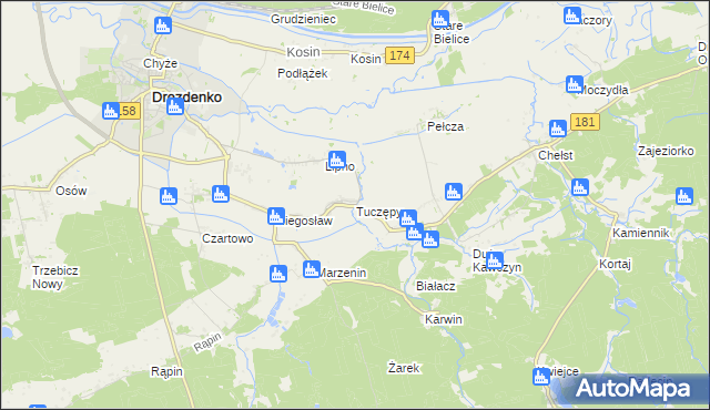 mapa Tuczępy gmina Drezdenko, Tuczępy gmina Drezdenko na mapie Targeo