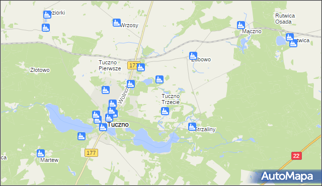 mapa Tuczno Trzecie, Tuczno Trzecie na mapie Targeo