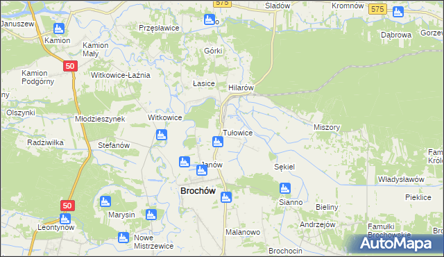 mapa Tułowice gmina Brochów, Tułowice gmina Brochów na mapie Targeo