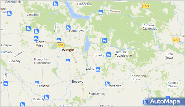 mapa Tupadły gmina Wielgie, Tupadły gmina Wielgie na mapie Targeo