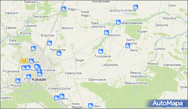 mapa Turobowice gmina Koluszki, Turobowice gmina Koluszki na mapie Targeo