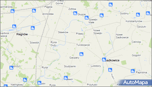 mapa Turobowice gmina Sadkowice, Turobowice gmina Sadkowice na mapie Targeo
