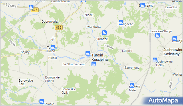 mapa Turośń Kościelna, Turośń Kościelna na mapie Targeo