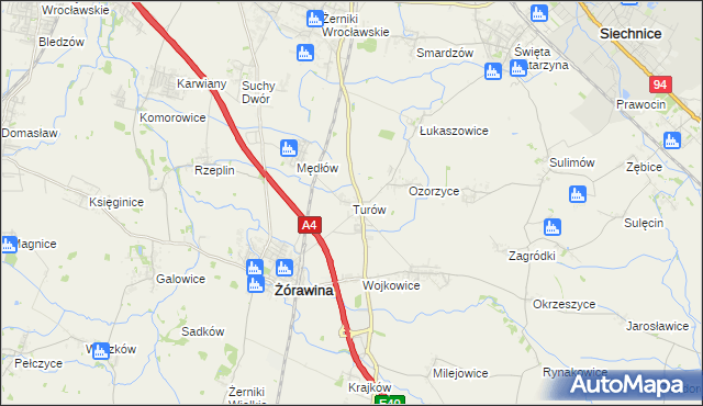 mapa Turów gmina Żórawina, Turów gmina Żórawina na mapie Targeo
