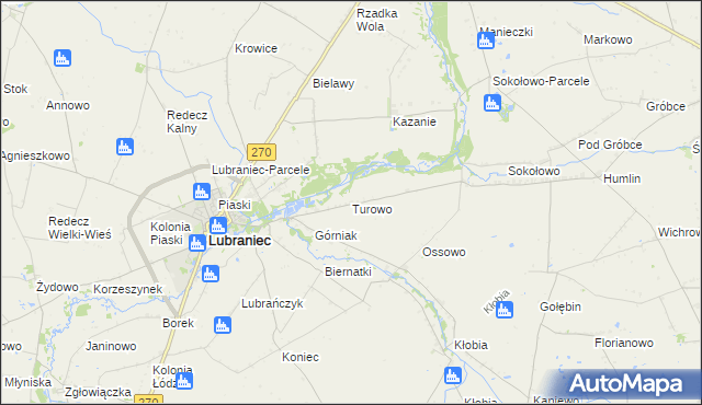 mapa Turowo gmina Lubraniec, Turowo gmina Lubraniec na mapie Targeo