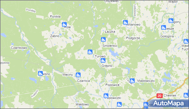 mapa Turowo gmina Miastko, Turowo gmina Miastko na mapie Targeo