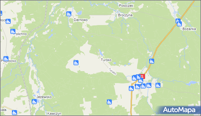 mapa Tursko gmina Miastko, Tursko gmina Miastko na mapie Targeo