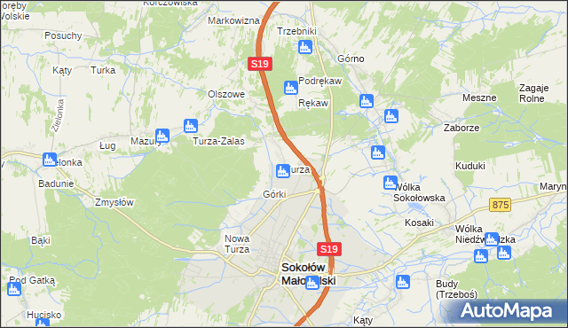 mapa Turza gmina Sokołów Małopolski, Turza gmina Sokołów Małopolski na mapie Targeo