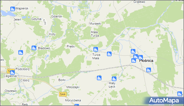 mapa Turza Mała gmina Płośnica, Turza Mała gmina Płośnica na mapie Targeo