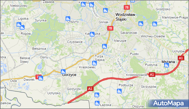 mapa Turza Śląska, Turza Śląska na mapie Targeo