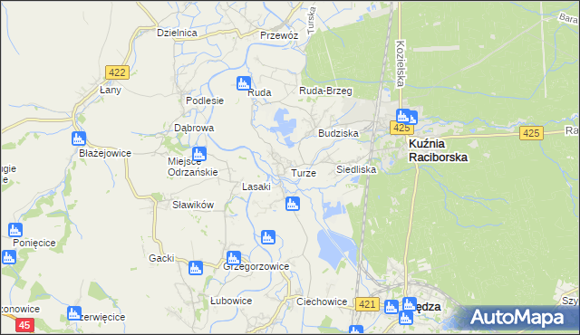 mapa Turze gmina Kuźnia Raciborska, Turze gmina Kuźnia Raciborska na mapie Targeo