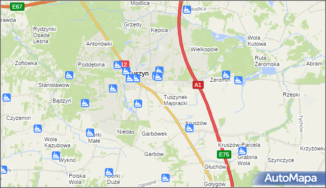 mapa Tuszynek Majoracki, Tuszynek Majoracki na mapie Targeo