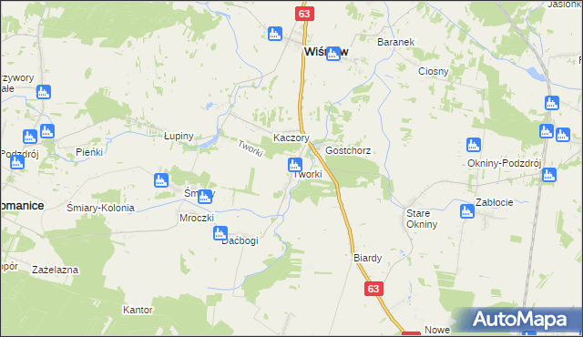 mapa Tworki gmina Wiśniew, Tworki gmina Wiśniew na mapie Targeo