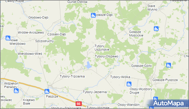 mapa Tybory-Olszewo, Tybory-Olszewo na mapie Targeo