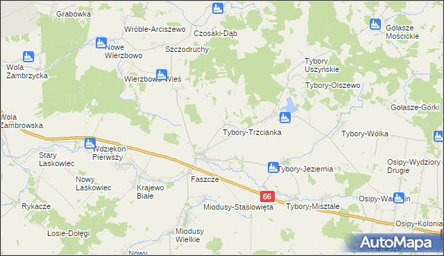 mapa Tybory-Trzcianka, Tybory-Trzcianka na mapie Targeo