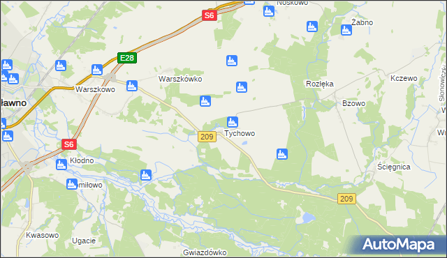 mapa Tychowo gmina Sławno, Tychowo gmina Sławno na mapie Targeo