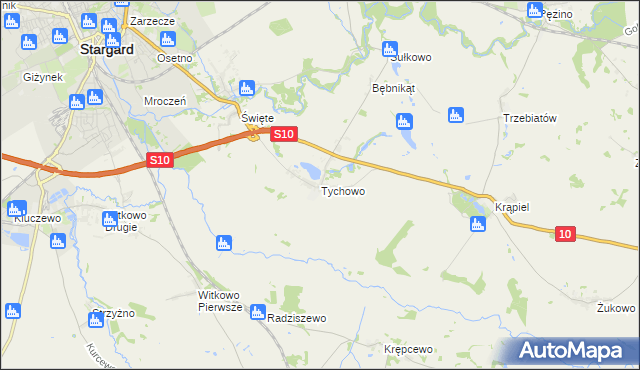 mapa Tychowo gmina Stargard, Tychowo gmina Stargard na mapie Targeo