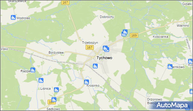 mapa Tychowo powiat białogardzki, Tychowo powiat białogardzki na mapie Targeo