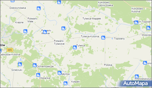 mapa Tylwica, Tylwica na mapie Targeo