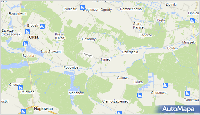 mapa Tyniec gmina Oksa, Tyniec gmina Oksa na mapie Targeo