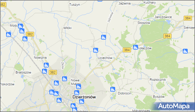 mapa Uciechów gmina Dzierżoniów, Uciechów gmina Dzierżoniów na mapie Targeo