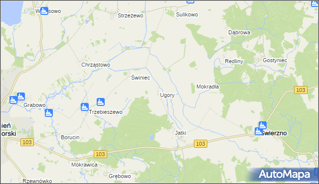 mapa Ugory gmina Świerzno, Ugory gmina Świerzno na mapie Targeo