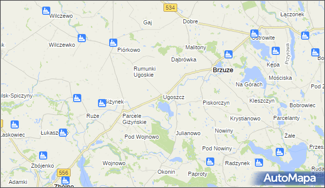 mapa Ugoszcz gmina Brzuze, Ugoszcz gmina Brzuze na mapie Targeo