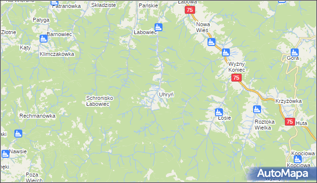 mapa Uhryń, Uhryń na mapie Targeo