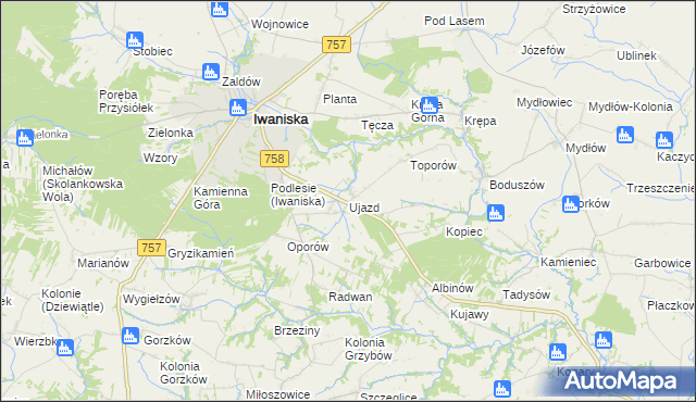mapa Ujazd gmina Iwaniska, Ujazd gmina Iwaniska na mapie Targeo