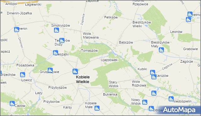 mapa Ujazdówek gmina Kobiele Wielkie, Ujazdówek gmina Kobiele Wielkie na mapie Targeo