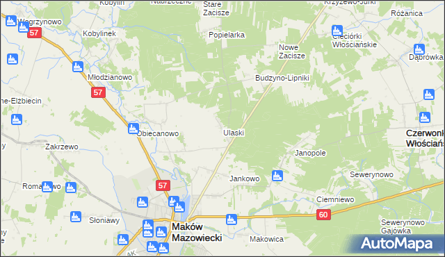 mapa Ulaski gmina Czerwonka, Ulaski gmina Czerwonka na mapie Targeo
