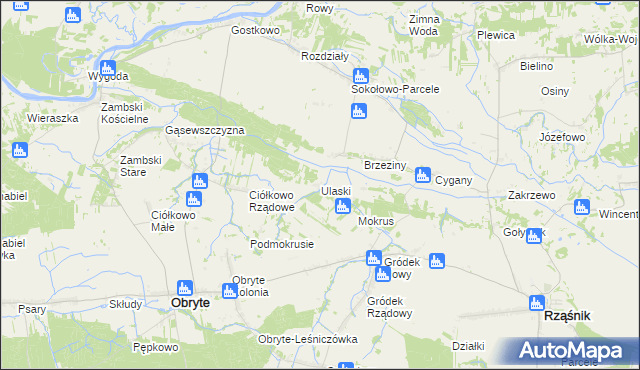 mapa Ulaski gmina Obryte, Ulaski gmina Obryte na mapie Targeo