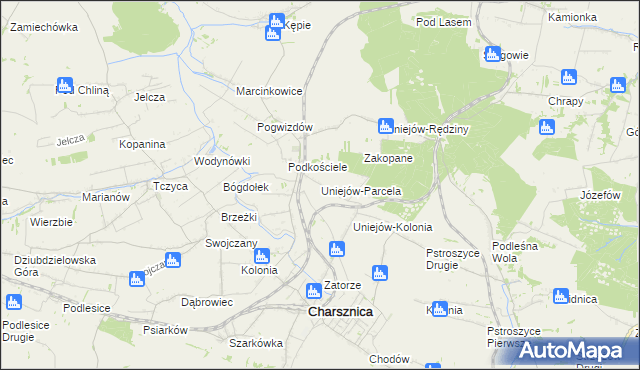 mapa Uniejów-Parcela, Uniejów-Parcela na mapie Targeo