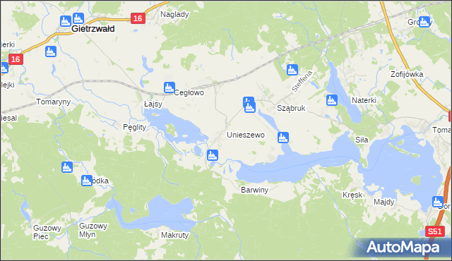 mapa Unieszewo, Unieszewo na mapie Targeo