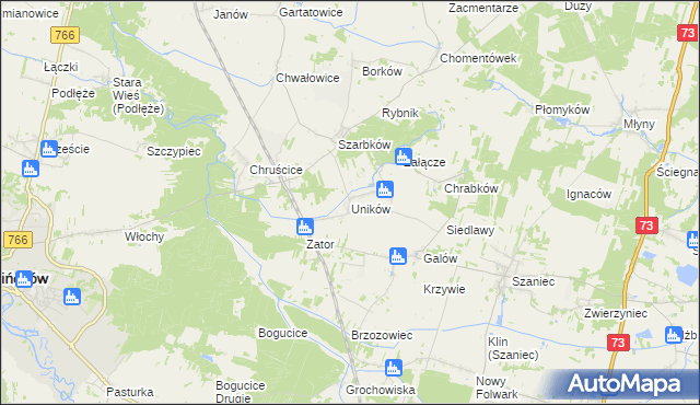 mapa Uników gmina Pińczów, Uników gmina Pińczów na mapie Targeo