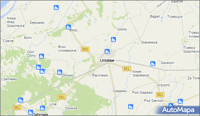 mapa Unisław powiat chełmiński, Unisław powiat chełmiński na mapie Targeo