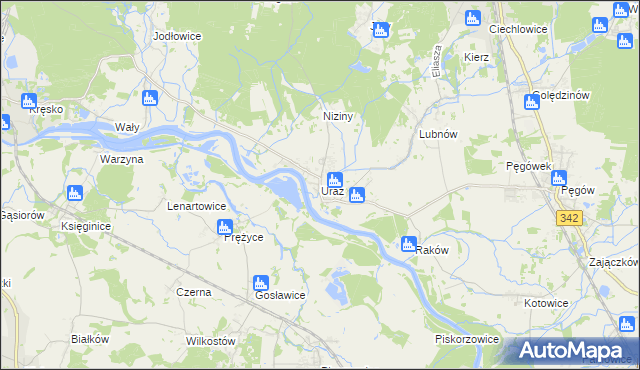 mapa Uraz gmina Oborniki Śląskie, Uraz gmina Oborniki Śląskie na mapie Targeo