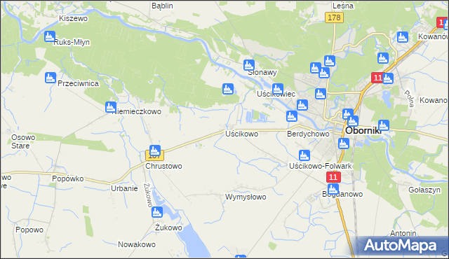 mapa Uścikowo gmina Oborniki, Uścikowo gmina Oborniki na mapie Targeo