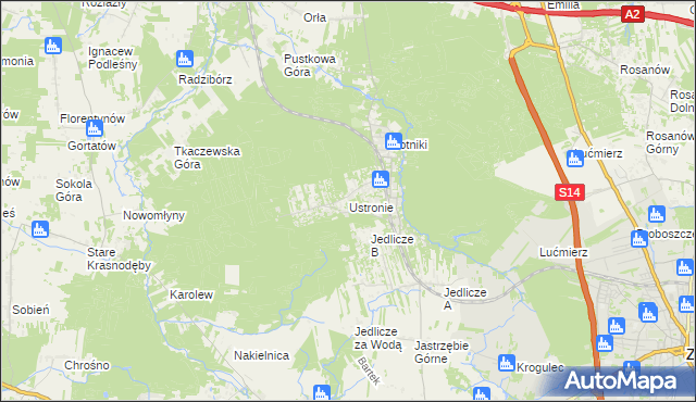 mapa Ustronie gmina Zgierz, Ustronie gmina Zgierz na mapie Targeo