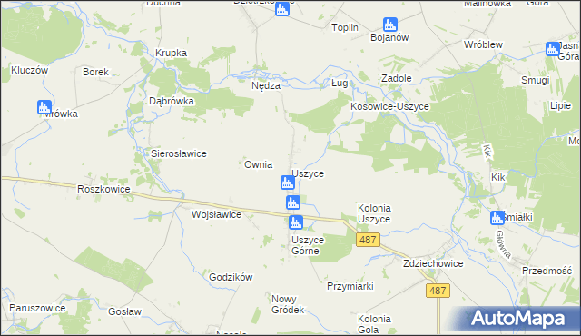 mapa Uszyce, Uszyce na mapie Targeo