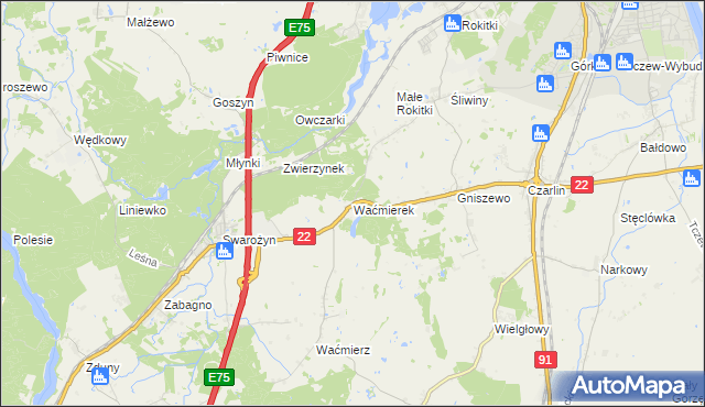 mapa Waćmierek, Waćmierek na mapie Targeo