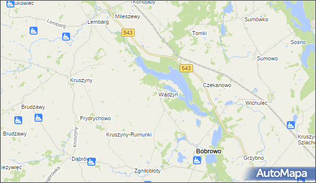 mapa Wądzyn gmina Bobrowo, Wądzyn gmina Bobrowo na mapie Targeo