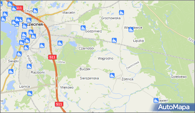 mapa Wągrodno gmina Szczecinek, Wągrodno gmina Szczecinek na mapie Targeo