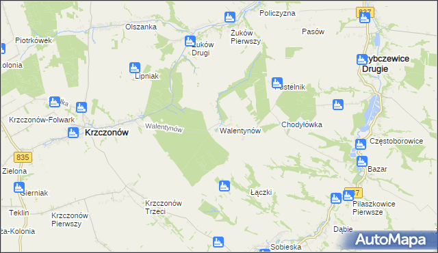 mapa Walentynów gmina Krzczonów, Walentynów gmina Krzczonów na mapie Targeo