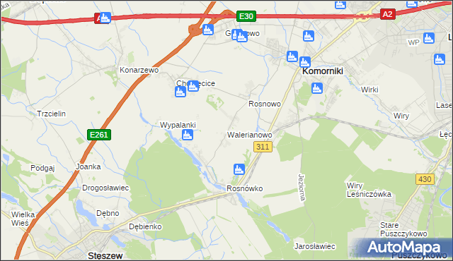 mapa Walerianowo gmina Komorniki, Walerianowo gmina Komorniki na mapie Targeo