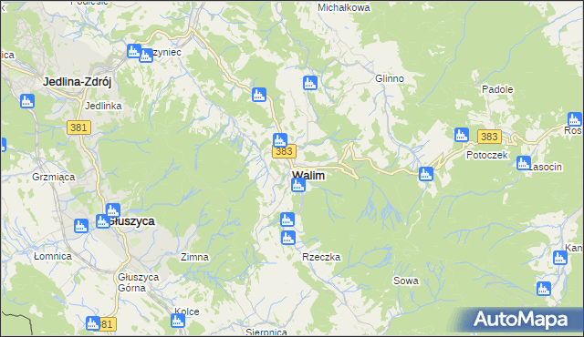 mapa Walim powiat wałbrzyski, Walim powiat wałbrzyski na mapie Targeo