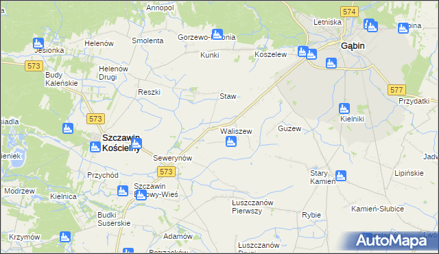 mapa Waliszew gmina Szczawin Kościelny, Waliszew gmina Szczawin Kościelny na mapie Targeo