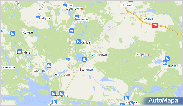 mapa Waliszewo gmina Ińsko, Waliszewo gmina Ińsko na mapie Targeo