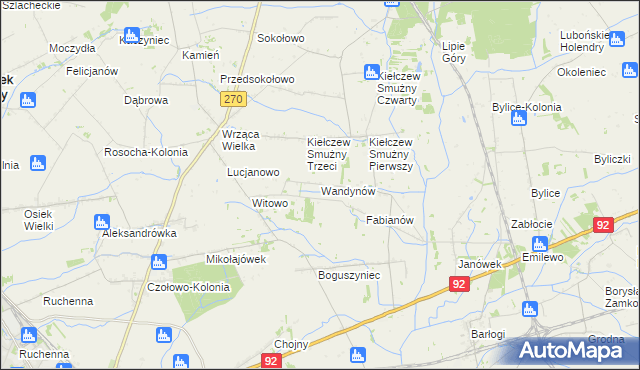 mapa Wandynów gmina Koło, Wandynów gmina Koło na mapie Targeo